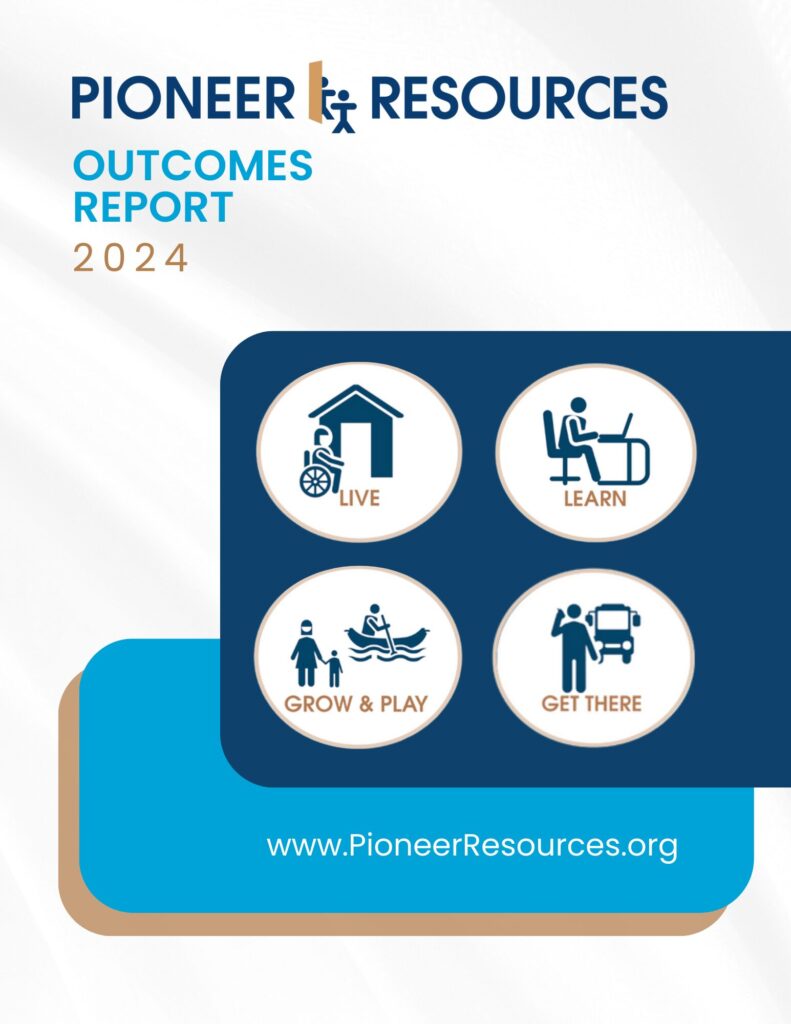 Image of front cover of Outcomes Report 2024, blocks of color with 4 oval logos displayed
